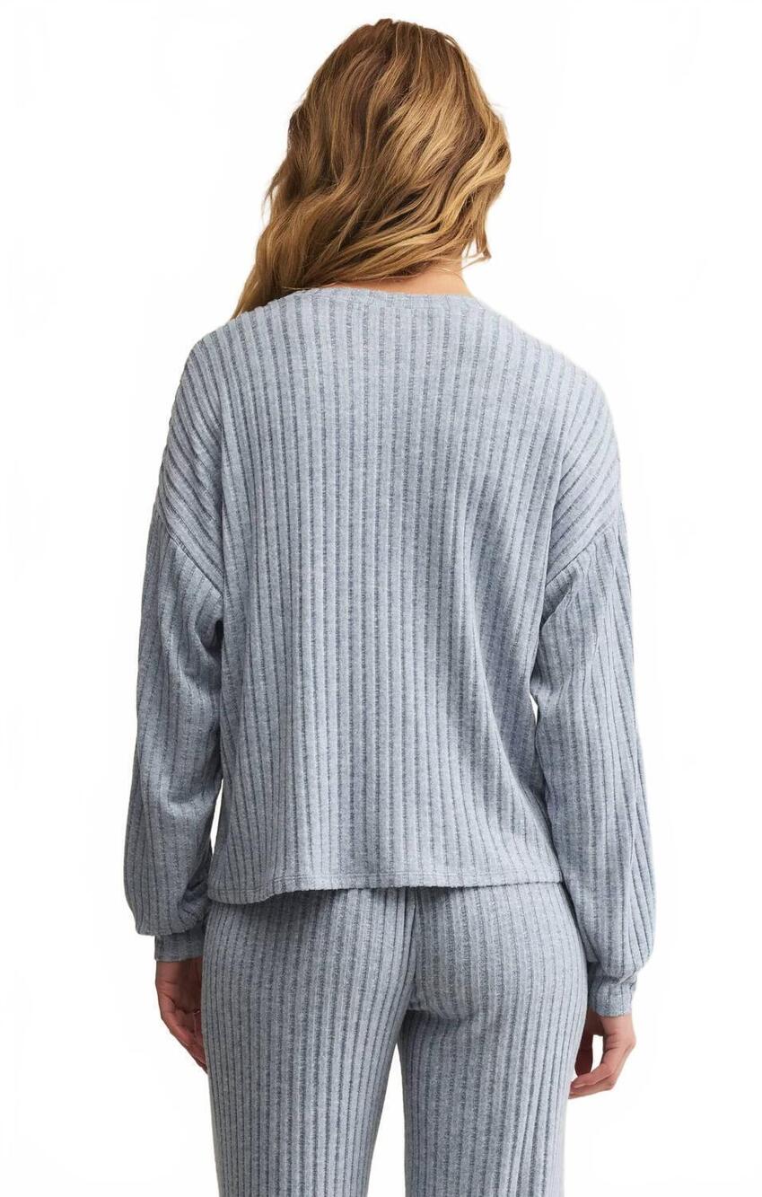 NEW Z SUPPLY daydream rib long sleeve top in light denim - Picture 4 of 4